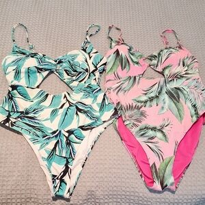 Tropical Leaf Print Women's Swimsuit Set